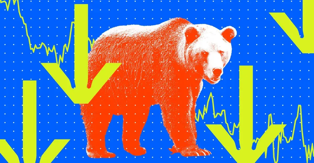 A bear appears, surrounded by down arrows