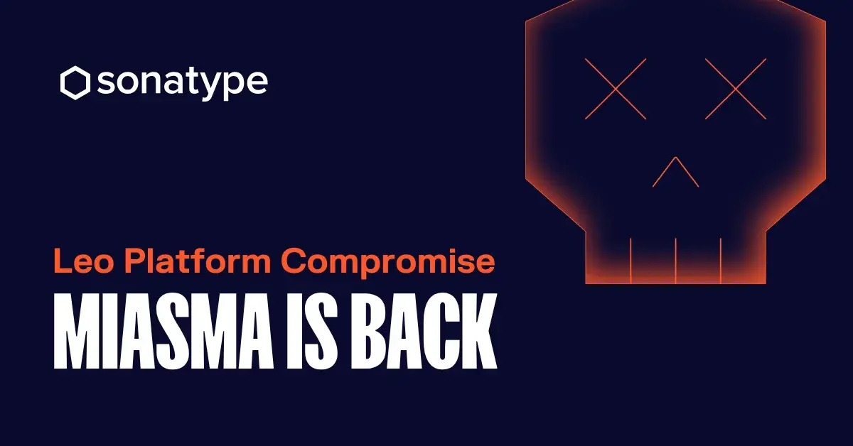 Image with text "Leo Platform Compromise: Miasma is back" next to skull icon.