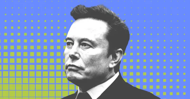 Elon Musk in front of a background of geometric shapes.