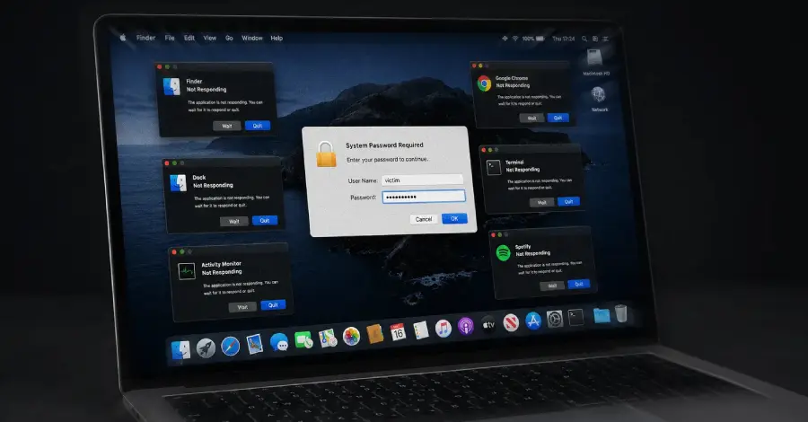 تصویر مرتبط با خبر: New ClickLock macOS Stealer Kills Apps Every 210ms Until Victims Type Their Password