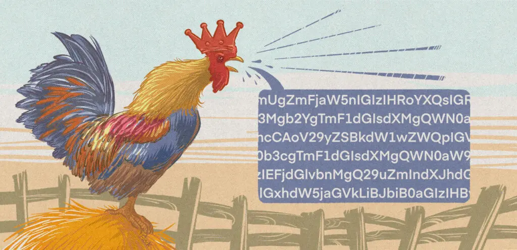 Un coq chantant un message chiffré