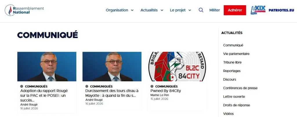 Le Rassemblement national confirme une intrusion sur son site