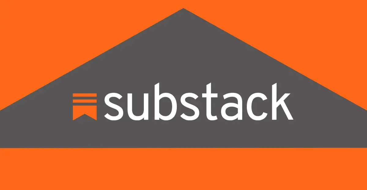 Substack logo on a graphic orange and grey background.