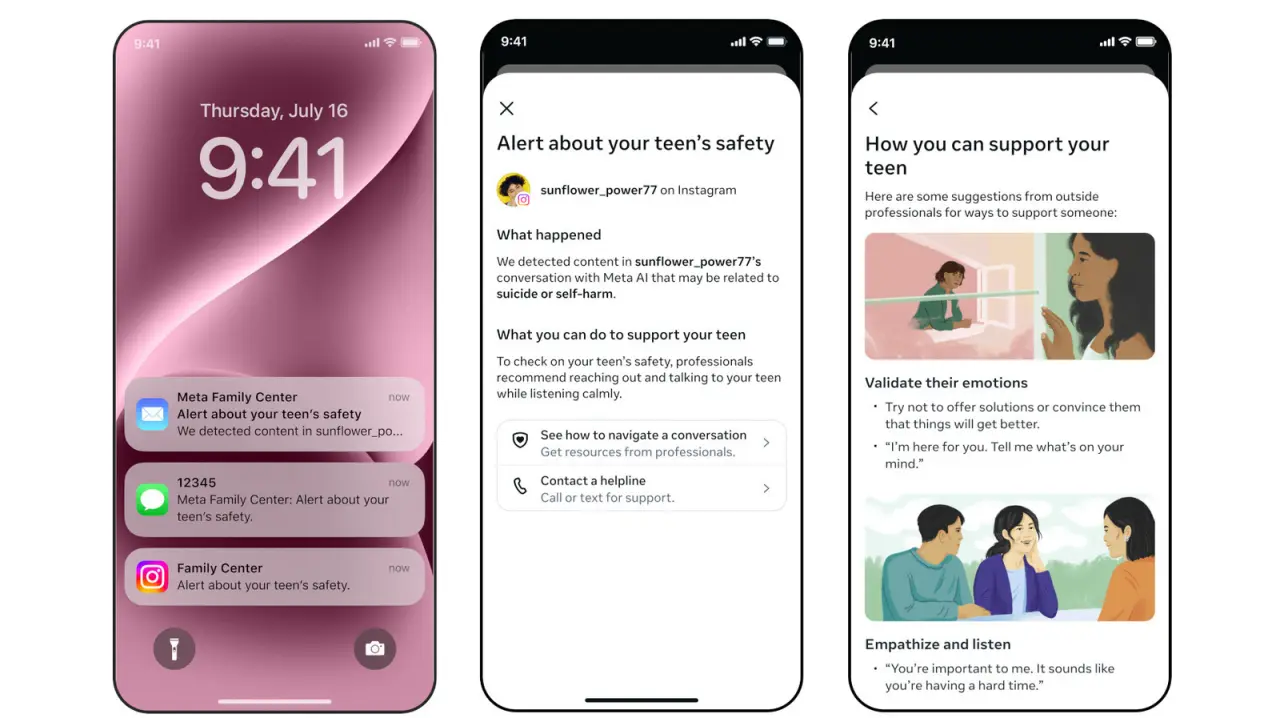 تصویر مرتبط با خبر: Meta will alert parents is their teens discuss self harm - Engadget