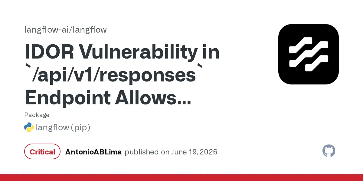 ## Summary

Insecure Direct Object Reference (IDOR) vulnerability in `/api/v1/responses` endpoint allows an authenticated attacker to execute any flow belonging to another user by specifying the vi...